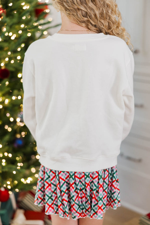 Girls: Merry & Bright Script White Graphic Sweatshirt