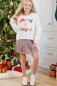 Girls: Merry & Bright Script White Graphic Sweatshirt