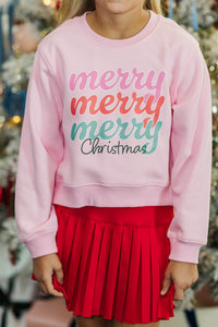 Girls: Merry Merry Blush Pink Graphic Sweatshirt