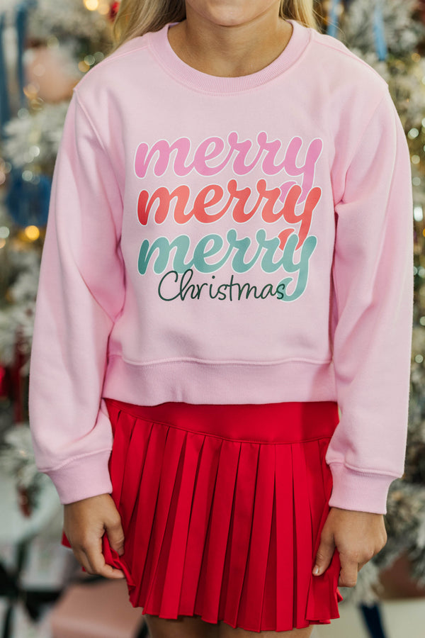 Girls: Merry Merry Blush Pink Graphic Sweatshirt