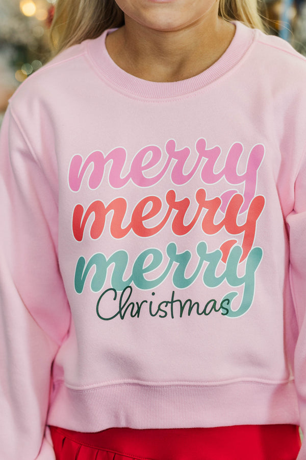 Girls: Merry Merry Blush Pink Graphic Sweatshirt