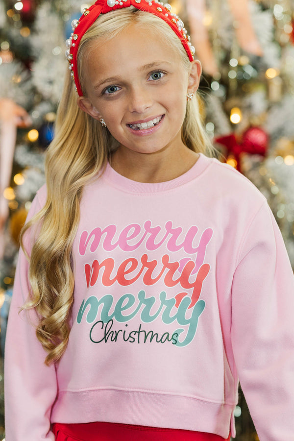 Girls: Merry Merry Blush Pink Graphic Sweatshirt