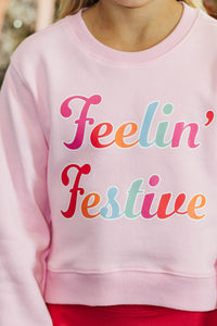 Girls: Feelin Festive Blush Pink Graphic Sweatshirt