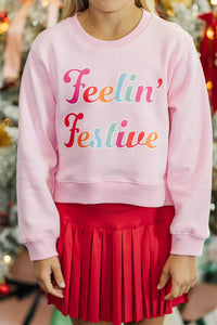 Girls: Feelin Festive Blush Pink Graphic Sweatshirt