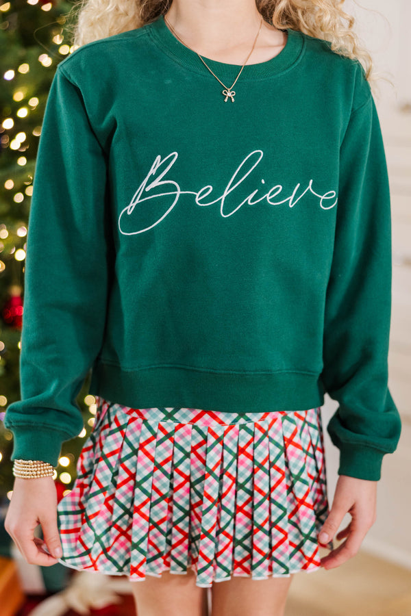 Girls: Believe Emerald Green Embroidered Sweatshirt