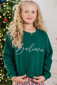 Girls: Believe Emerald Green Embroidered Sweatshirt