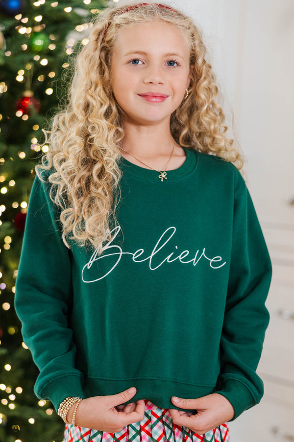 Girls: Believe Emerald Green Embroidered Sweatshirt