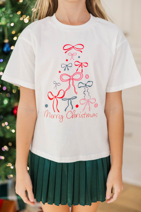 Girls: Oh Christmas Tree Bow White Graphic Tee