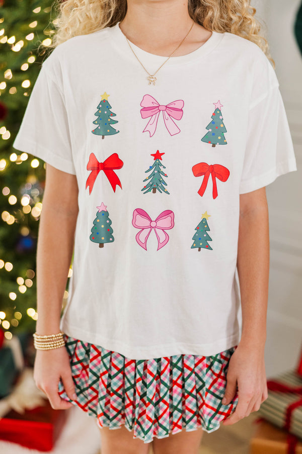 Girls: Bows & Christmas Trees White Tee