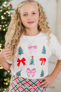 Girls: Bows & Christmas Trees White Tee