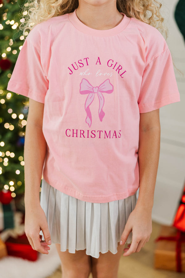 Girls: Just A Girl Who Loves Christmas Blush Pink Graphic Tee