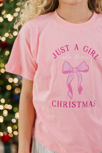 Girls: Just A Girl Who Loves Christmas Blush Pink Graphic Tee
