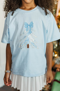 Girls: Oh Christmas Tree Light Blue Graphic Tee