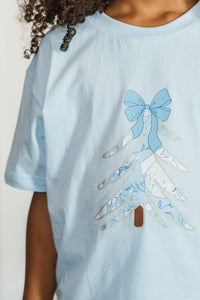 Girls: Oh Christmas Tree Light Blue Graphic Tee