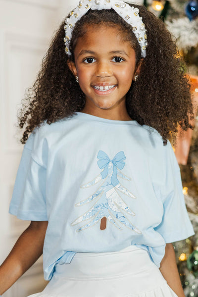 Girls: Oh Christmas Tree Light Blue Graphic Tee – Shop the Mint