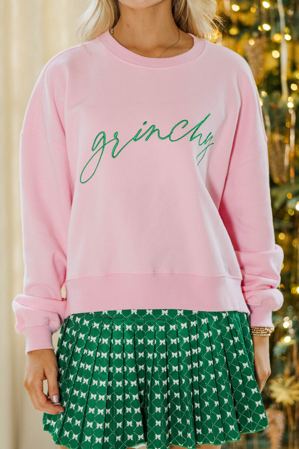 Grinchy Blush Pink Embroidered Sweatshirt
