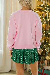 Grinchy Blush Pink Embroidered Sweatshirt