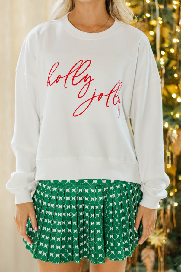 Holly Jolly White Embroidered Sweatshirt