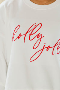 Holly Jolly White Embroidered Sweatshirt