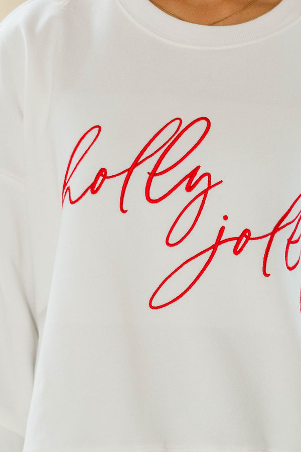 Holly Jolly White Embroidered Sweatshirt