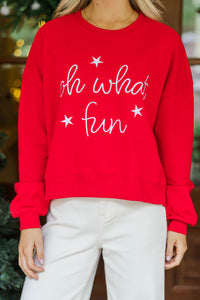 Oh What Fun Red Embroidered Sweatshirt
