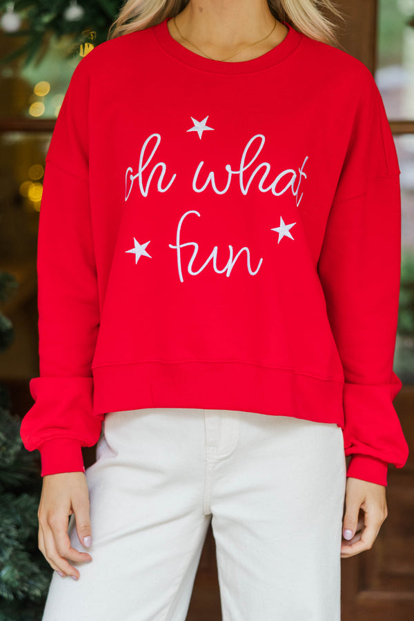 Oh What Fun Red Embroidered Sweatshirt
