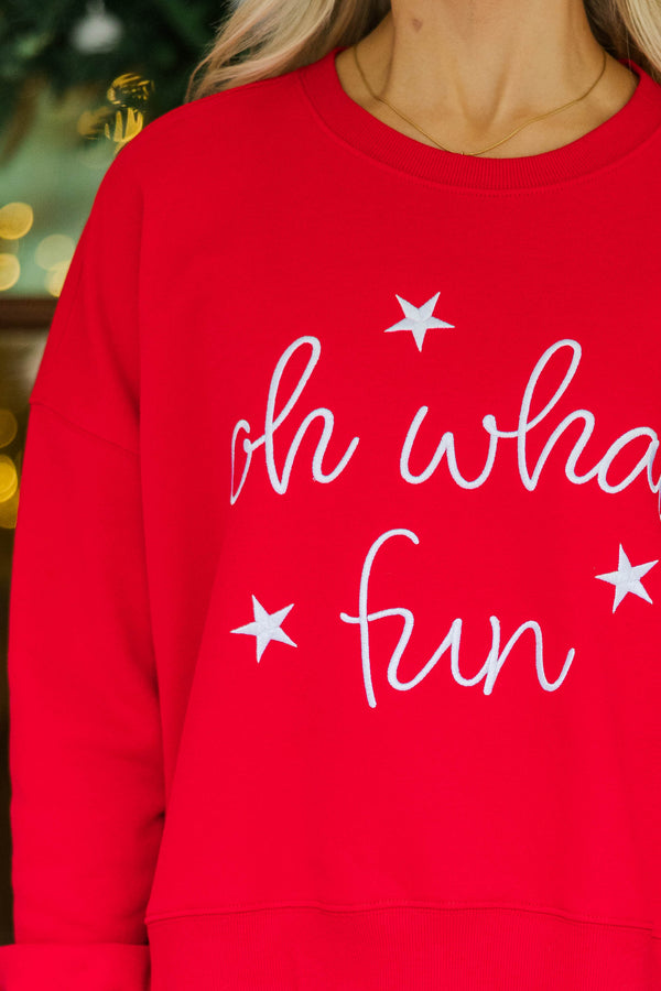 Oh What Fun Red Embroidered Sweatshirt