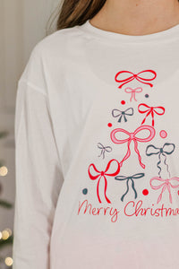 Girls: Oh Christmas Tree Bow White L/S Graphic Tee