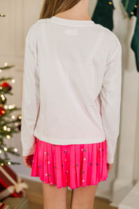 Girls: Oh Christmas Tree Bow White L/S Graphic Tee