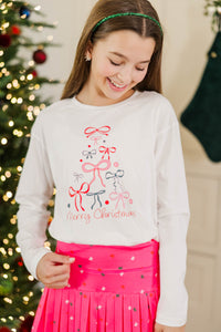Girls: Oh Christmas Tree Bow White L/S Graphic Tee