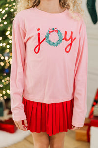 Girls: Oh The Joy Blush Pink Long Sleeve Graphic Tee
