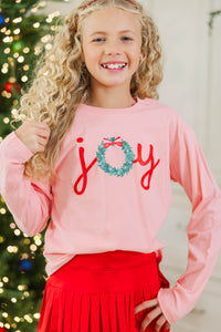Girls: Oh The Joy Blush Pink Long Sleeve Graphic Tee