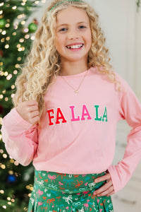Girls: Fa La La Blush Pink Long Sleeve Graphic Tee