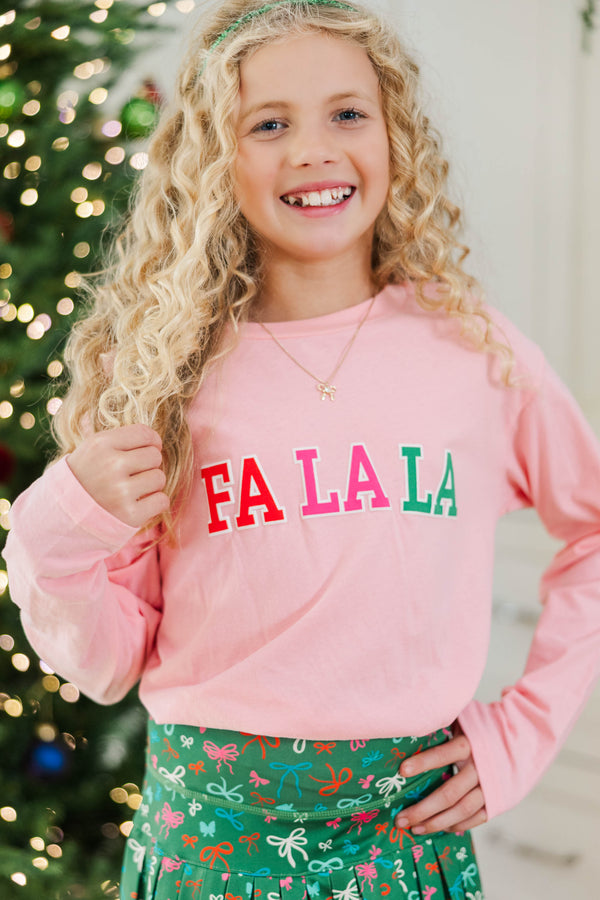 Girls: Fa La La Blush Pink Long Sleeve Graphic Tee