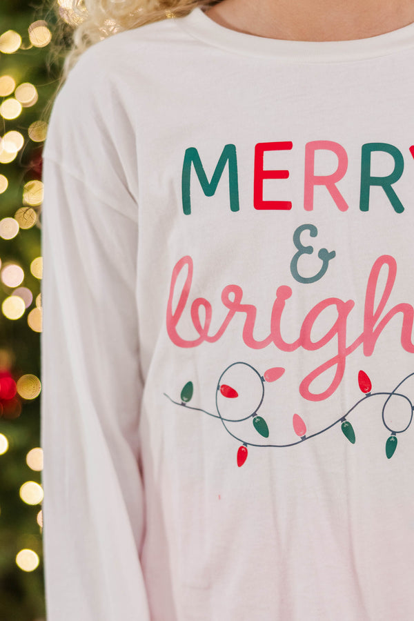 Girls: Merry & Bright Lights White Long Sleeve Graphic Tee