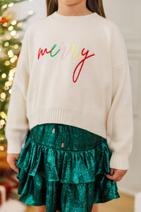 Girls: Merry Cream White Sweater