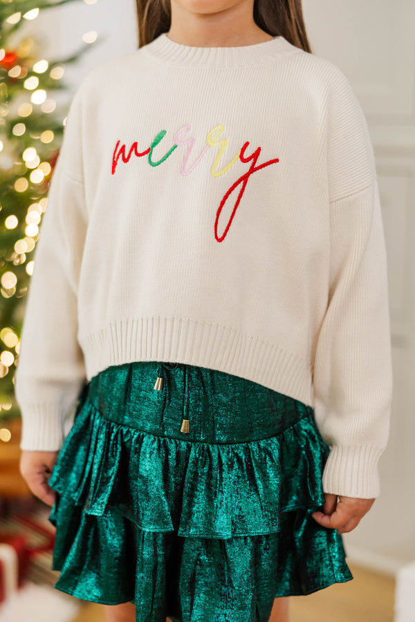 Girls: Merry Cream White Sweater