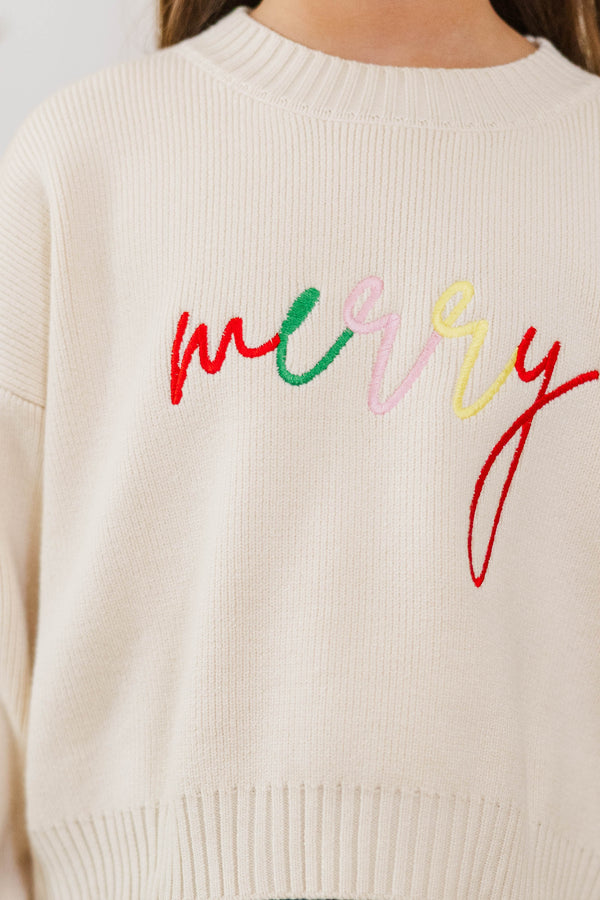 Girls: Merry Cream White Sweater