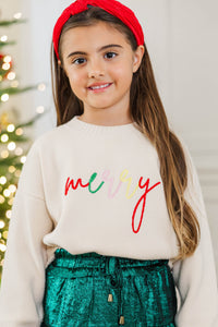 Girls: Merry Cream White Sweater