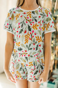 Girls: All Snuggled Up Mint Holly Print S/S Bamboo Lounge Set