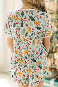 Girls: All Snuggled Up Mint Holly Print S/S Bamboo Lounge Set