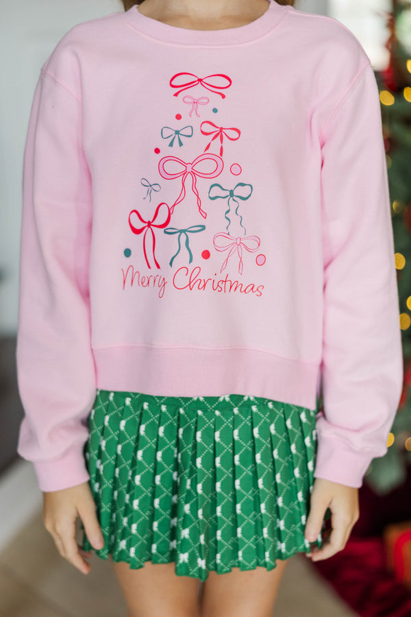 Girls: Oh Christmas Tree Bow Blush Graphic Sweatshirt