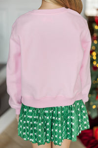 Girls: Oh Christmas Tree Bow Blush Graphic Sweatshirt