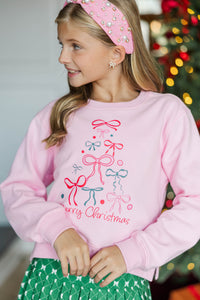 Girls: Oh Christmas Tree Bow Blush Graphic Sweatshirt