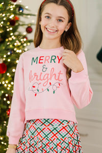 Girls: Merry & Bright Lights Blush Graphic Sweatshirt