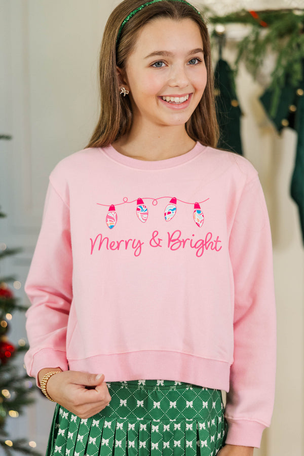 Girls: Oh So Bright Blush Pink Graphic Sweatshirt