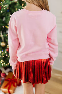 Girls: Grid Bows & Christmas Trees Blush Sweatshirt