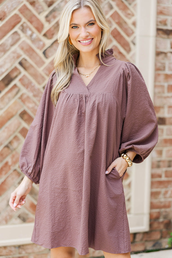 Above And Beyond Brown Shift Dress