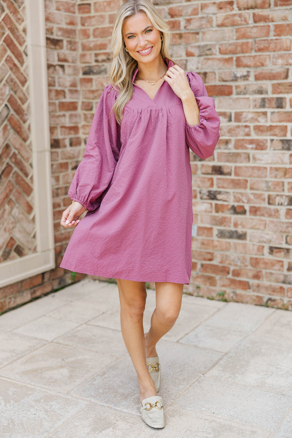 Above And Beyond Mauve Shift Dress, Small - The Mint Julep Boutique