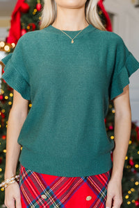 Take A Moment Emerald Green Ruffle Sleeve Knit Top